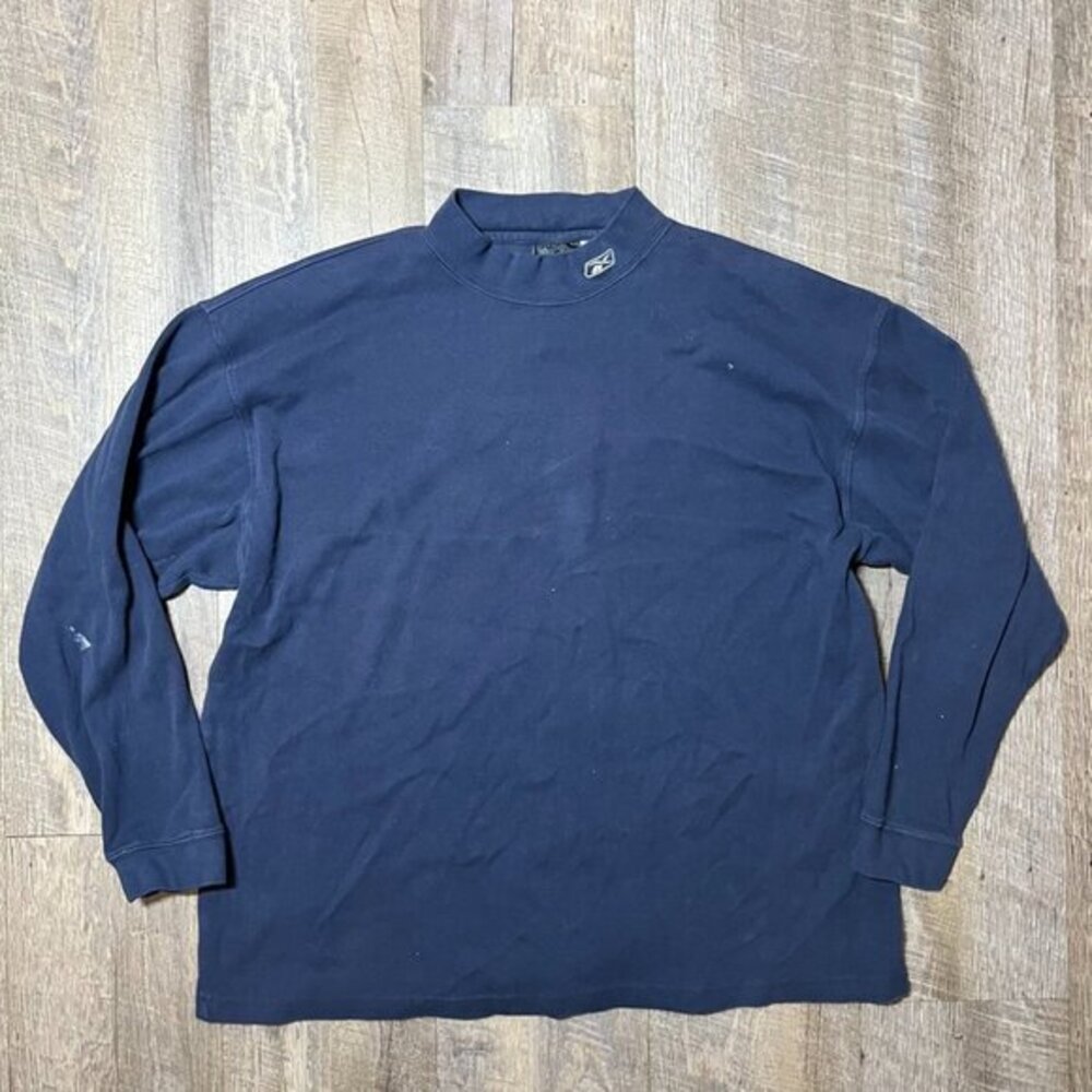 Vintage‎ 90s Y2k Reebok Navy Blue Long Sleeve Turtle Mock Neck Shirt Mens Large